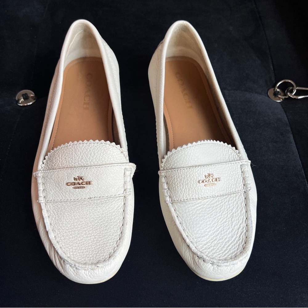 COACH ivory white leather loafers